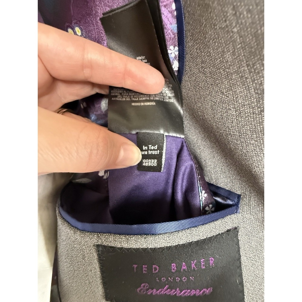Ted Baker Endurance 42L Gray 100% Wool Surgeon Cuff Sport Coat Blazer Modern Fit - Picture 5 of 16